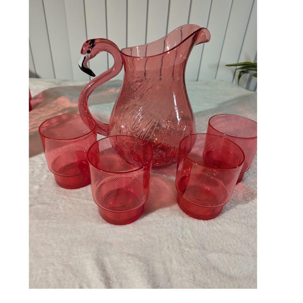 The Spring Shop Flamingo Pitcher Set 5pc Pink New Tropical Summer